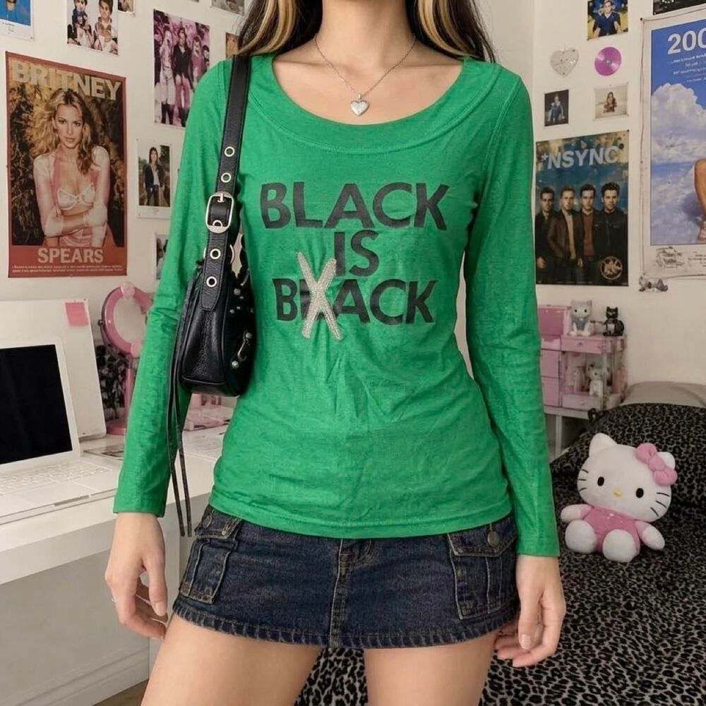 Vintage Green Moschino Jeans Black Is Back Top IT 42 US 8 Designer Archive Euro